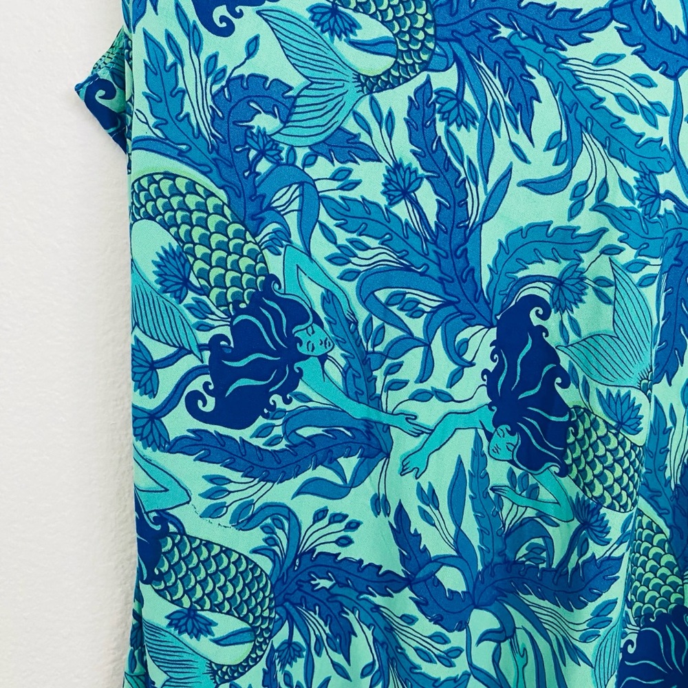 Rainbow Teal & Aqua Floral Mini Dress - Abstract Print - Size L - Picture 4 of 10